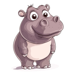 Fototapeta premium Shy Cartoon Hippopotamus Blushing and Looking Away
