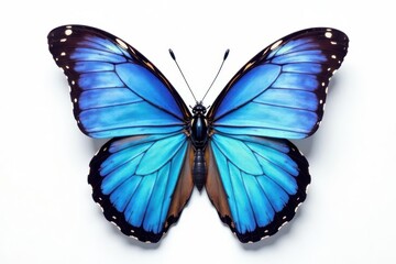 Vibrant blue butterfly with colorful wings on pure white , stock photo, blue butterfly