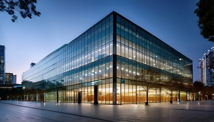 Fototapeta premium 조명으로 반짝이는 백화점 외벽, 고급스럽고 현대적인 디자인의 유리 파사드