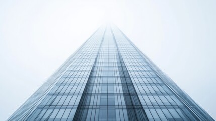 Fototapeta premium Modern skyscraper facade, upward perspective, city view, architectural design, urban landscape