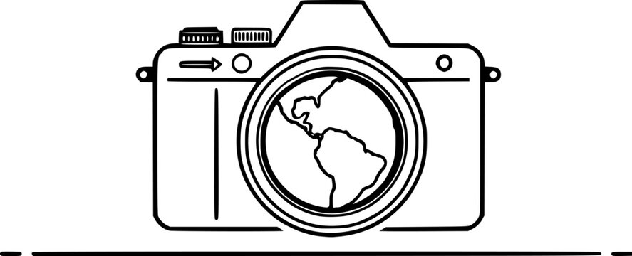 black camera with earth lens clip art preview