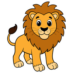 Fototapeta premium a cartoon of a majestic lion with a thick mane standing proudly. The lion is depicted with friendly eyes and a warm smile