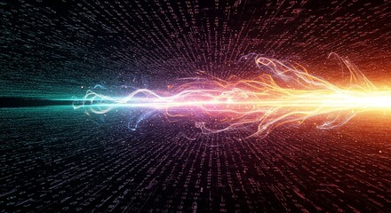 Fototapeta premium Abstract Digital Data Stream Binary Code Energy Flow Futuristic Technology Background