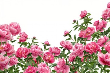 Vibrant pink peony flowers bloom.