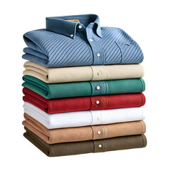 Neatly stacked folded clothes in soft fabric textures. A perfectly arranged clothing stack in a high-quality PNG image. Minimalist folded clothes with crisp textile details.