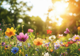 Vibrant Wildflower Meadow in Summer Sunlight: A Stunning Floral Tapestry