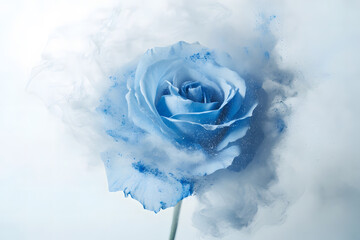 Blue rose flower with pastel ink. Creative abstract spring nature. Summer bloom concept.