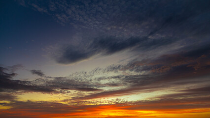 Colorful twilight cloudscape with various cloud shapes