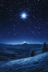 Starry night over snowy mountains