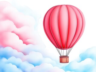 Fototapeta premium Vibrant hot air balloon soaring through pastel clouds in a serene sky