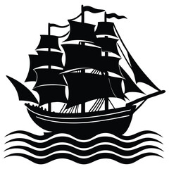 Ship silhouette vector illustration,Sailing Ship silhouette vector illustration
