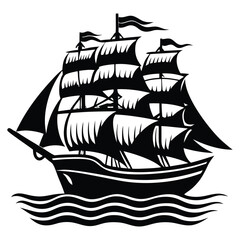 Ship silhouette vector illustration,Sailing Ship silhouette vector illustration