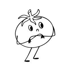 Sketch of funny tomato vegetable character. Vector graphics.