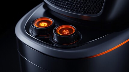 Close-up of illuminated control knobs on a futuristic looking device