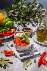 Sun dried tomatoes with herbs and spices creating a delicious culinary scene