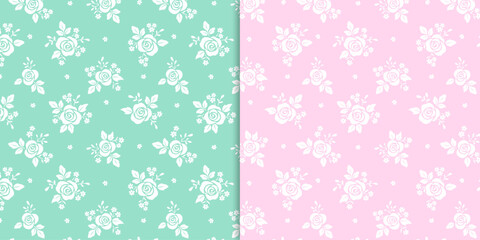 Monochrome rose print on light mint and light baby pink color