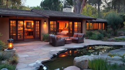 Serene Evening at a Luxurious Ranch-Style Home