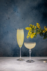 Mimosa cocktails with garnish celebrating spring season