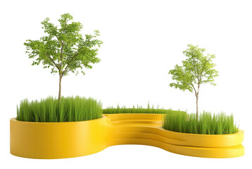 Obraz premium Modern Garden Design with Decorative Planters and Green Trees
