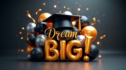 Graduation celebration with balloons, motivational concept