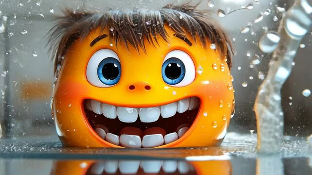 Joyful Orange Character Splashing in Water: A 3D Rendered Image