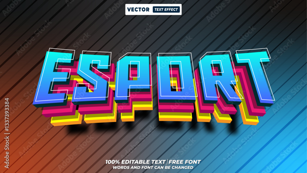 Fototapete esport 3d editable vector text effect. esport layerd typography vector template