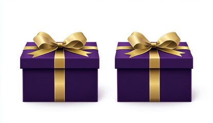Obraz premium Two elegant, purple gift boxes with gold ribbons