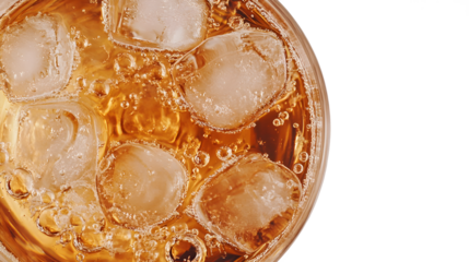 A glass of ice cold lemonade with ice cubes in it