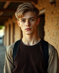 Portrait of a stylish young man with a serious expression, natural lighting. Generative AI