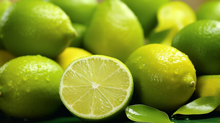 Key limes are small, round fruits with a vibrant green skin. They have a tart, zesty flavor and are juicy inside. Often used in desserts, they add a refreshing citrus touch to dishes and drinks.