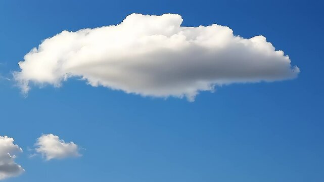 A serene blue sky with fluffy white clouds drifting peacefully, evoking calmness and tranquility
