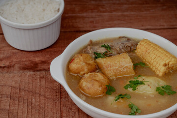 Sancocho soup typical Colombian food with beef 