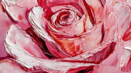 Stunning Impasto Oil Painting of a Rose – Textured Brushstrokes and Abstract Floral Art in Soft Pink