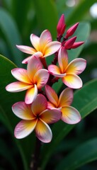 Fototapeta premium Lush frangipani tree, exotic blossoms Clipping path included , fragrant, design element, tropical