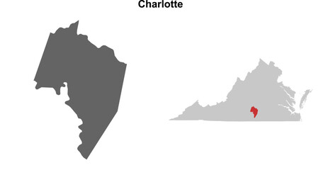 Fototapeta premium Charlotte County (Virginia) blank outline map set
