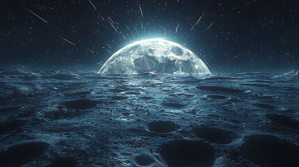 Fototapeta premium Lunar landscape bathed in meteor shower light high resolution picture