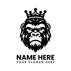 Crowned gorilla head vector graphic. Regal wildlife animal design