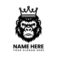 Monochrome gorilla king portrait illustration. Majestic primate art