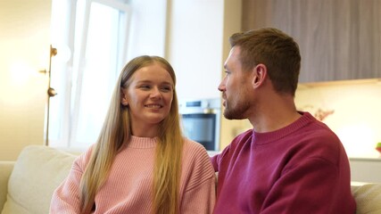 Loving captivated joyful wife gazes at husband opening up emotions, romantic beginnings. Intimacy deepening, trust couple bonding, communication, affectionate listening, admiration, supportive spouse