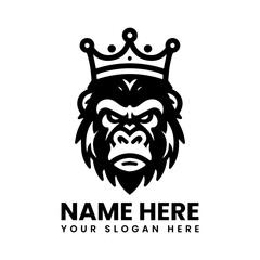 Monochrome gorilla king portrait illustration. Majestic primate art