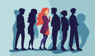 Conceptual Illustration of Individuality in Crowd with Contrasting Shadows