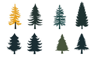 Obraz premium Minimalistic Pine Tree Set Vector Illustration for Forest and Nature Designs