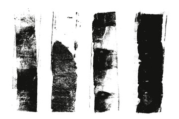Linocut straight texture lines. Ink roller long stripes background. Grunge letterpress rectangles. Dry black brayer stroke isolated on white background. Painted relief stain. Vector lino abstract form