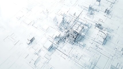 Abstract Low Poly Network Connecting Cubes and Lines on White