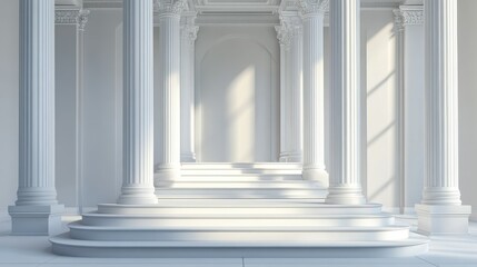 Obraz premium Sunlit Classical Hallway: A Serene Architectural Masterpiece