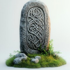 ancient runestone with inscriptions, carved in stone from Viking era
