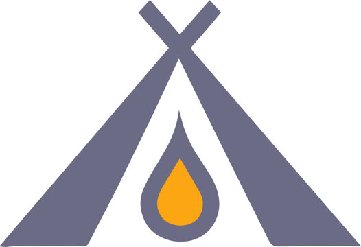 Campfire and tent icon, outdoor camping concept