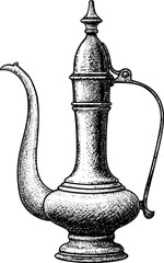 Oriental traditional teapot.Dallah.Turkish Tea.Hand drawn sketches.
