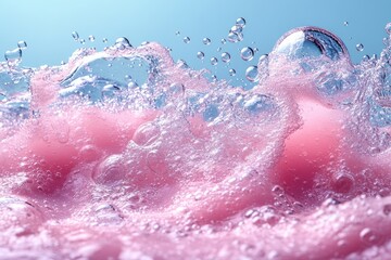 Fototapeta premium Create engaging graphic layouts for cosmetic advertising featuring pink bubbles and splashes