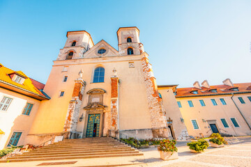 Benedictine abbey, monastery and church on the rocky cliff and Vistula river. Tyniec near Krakow,...